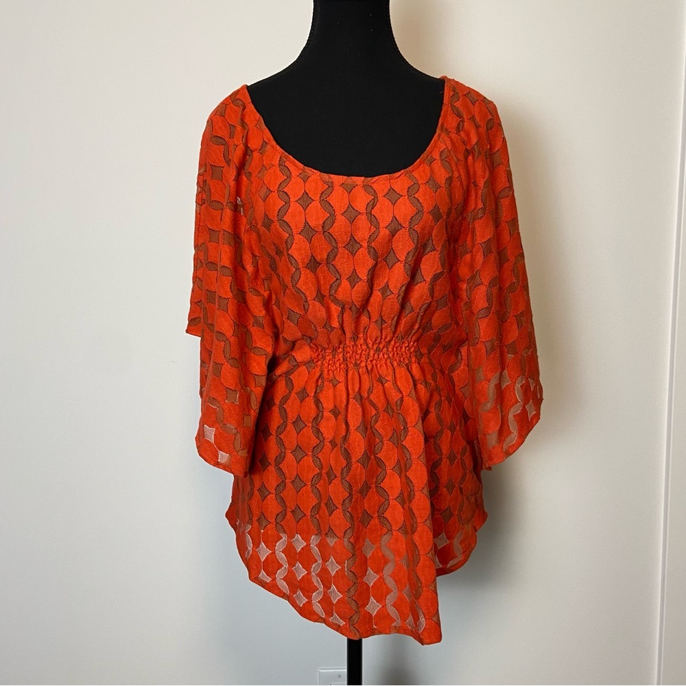 Anthropologie Orange Sheer Blouse